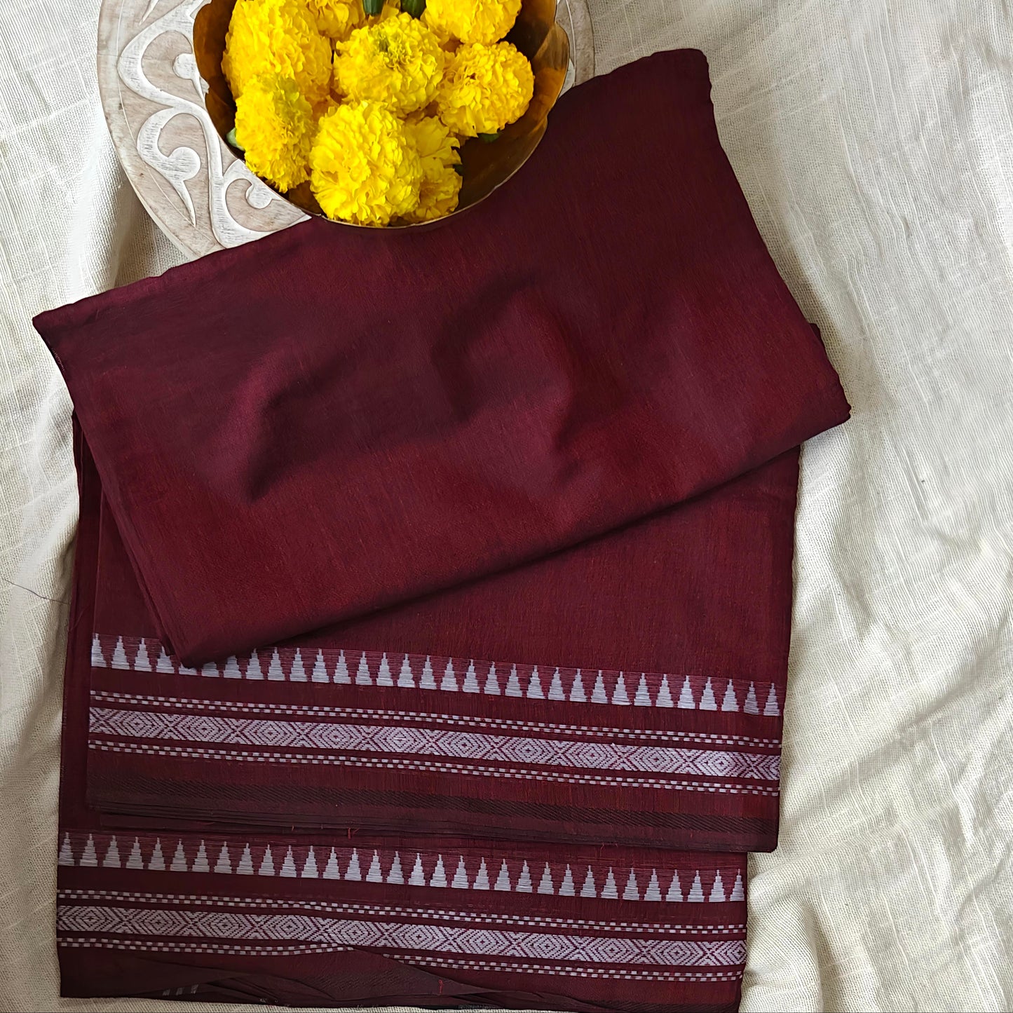 Maroon Cotton Office Wear Saree - Soft Floral Border