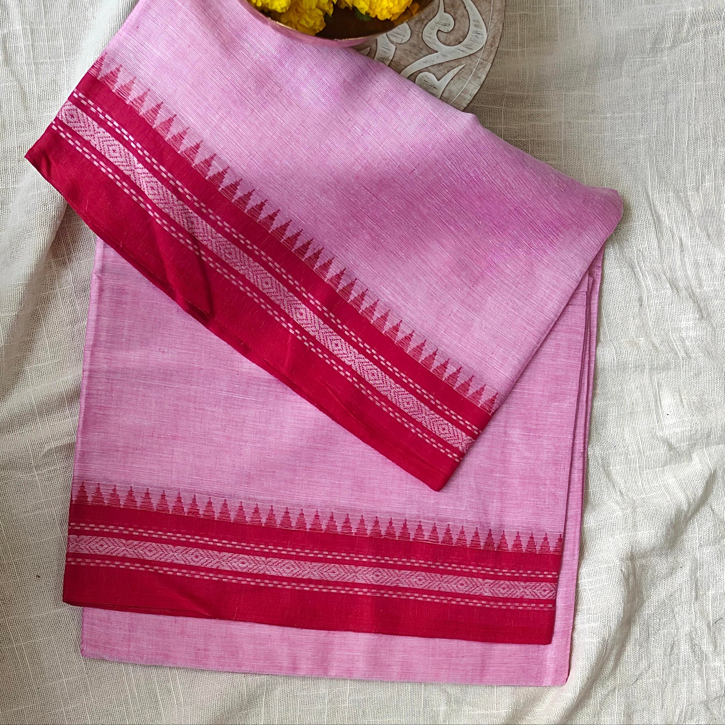 Pink Cotton Office Wear Saree - Soft Floral Border