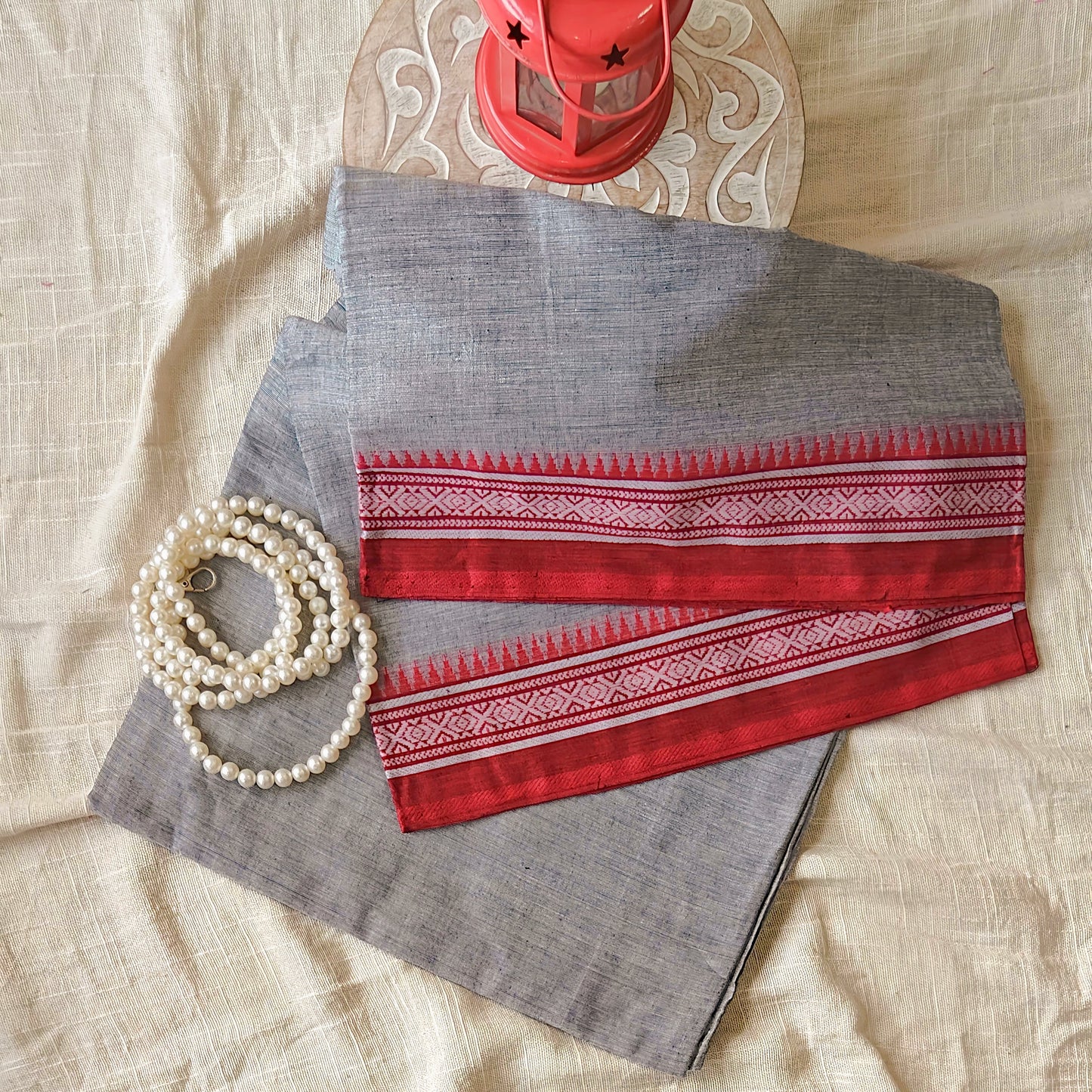Grey Cotton Office Wear Saree - Soft Floral Border