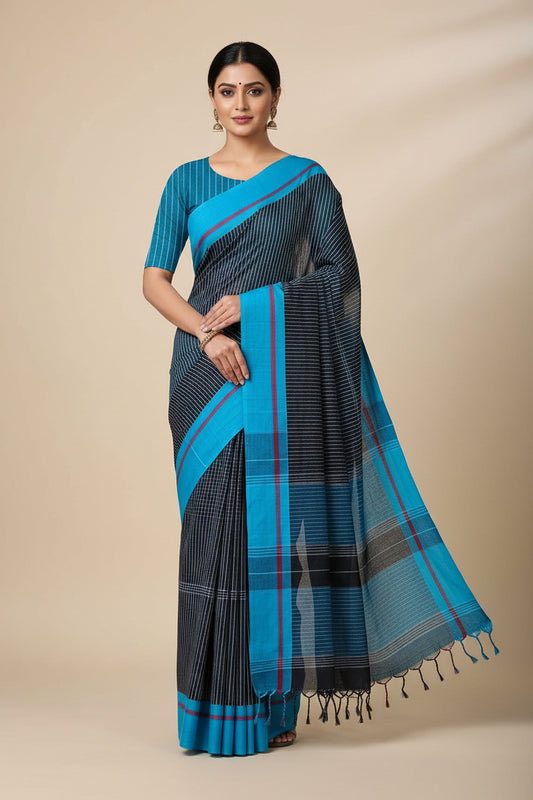 Black Checks Khadi Cotton Saree