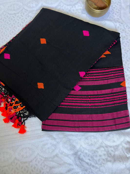 Black dhonekhali cotton saree