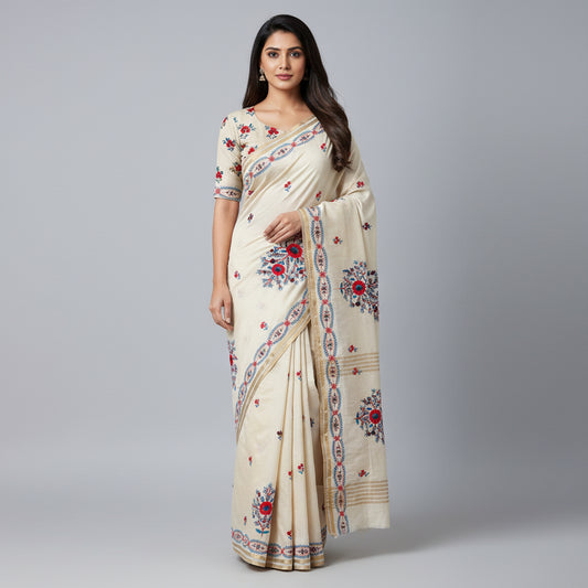 Ivory Jute Tussar Saree