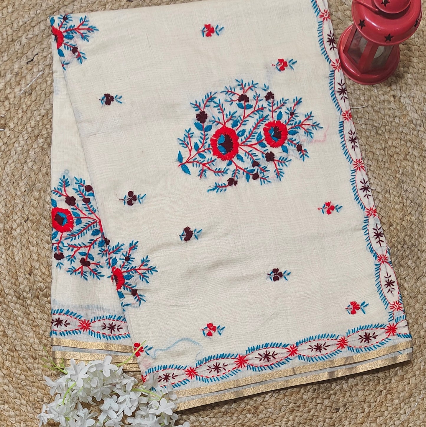 Ivory Jute Tussar Saree