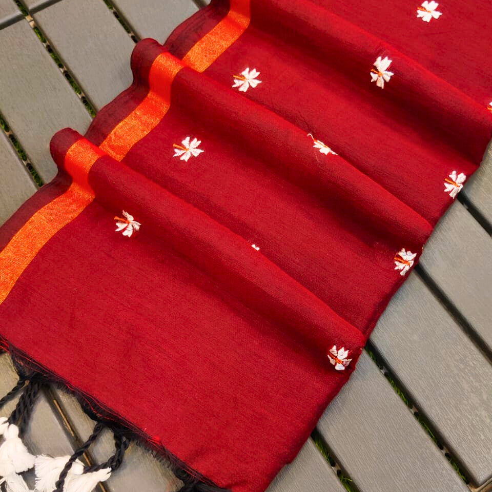 Parijat Maroon Khadi Cotton Saree