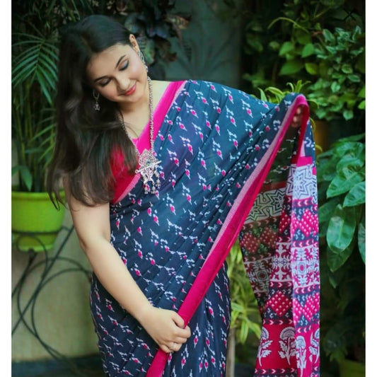 Blue Mul Cotton Workwear Saree