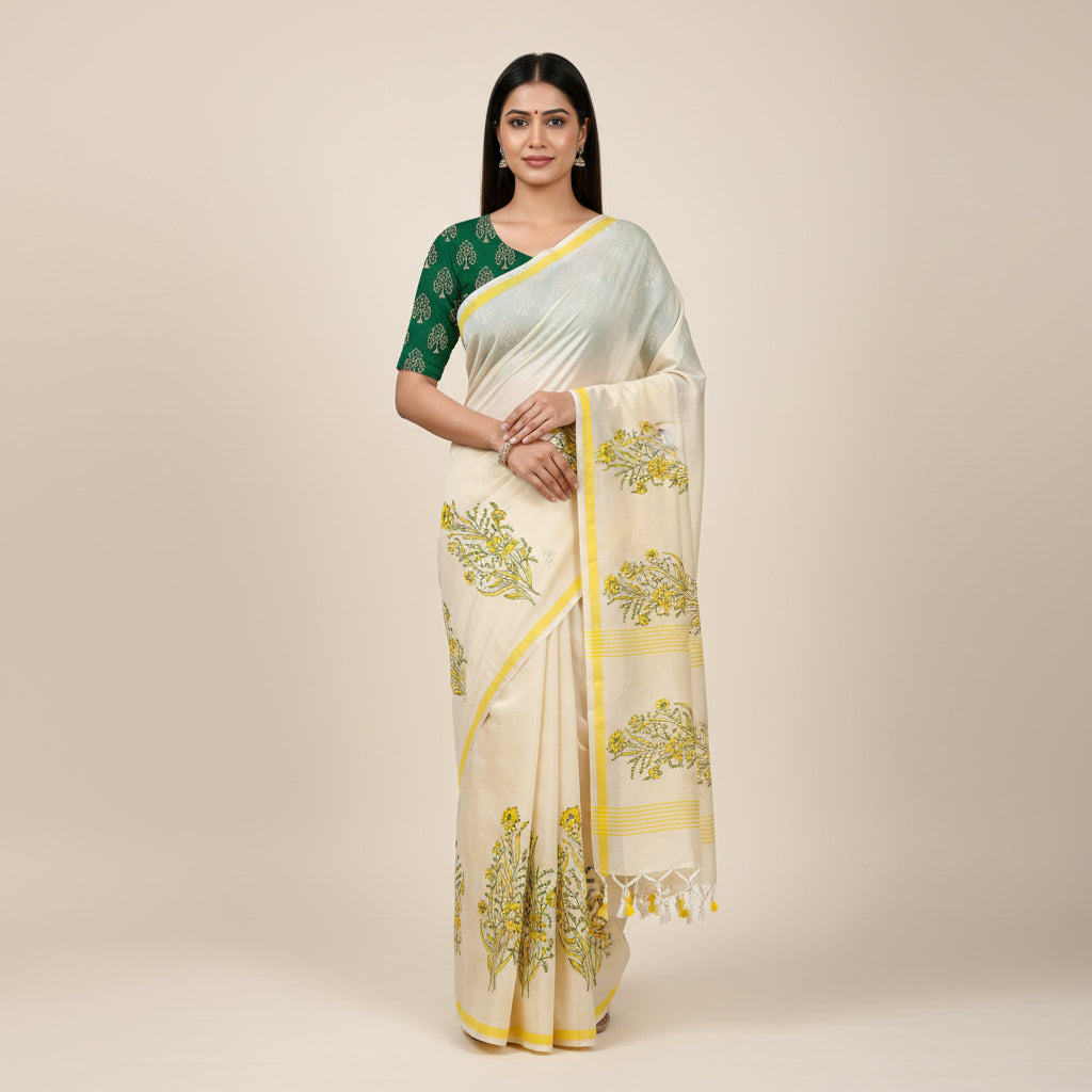OFF WHITE COTTON SILK SAREE
