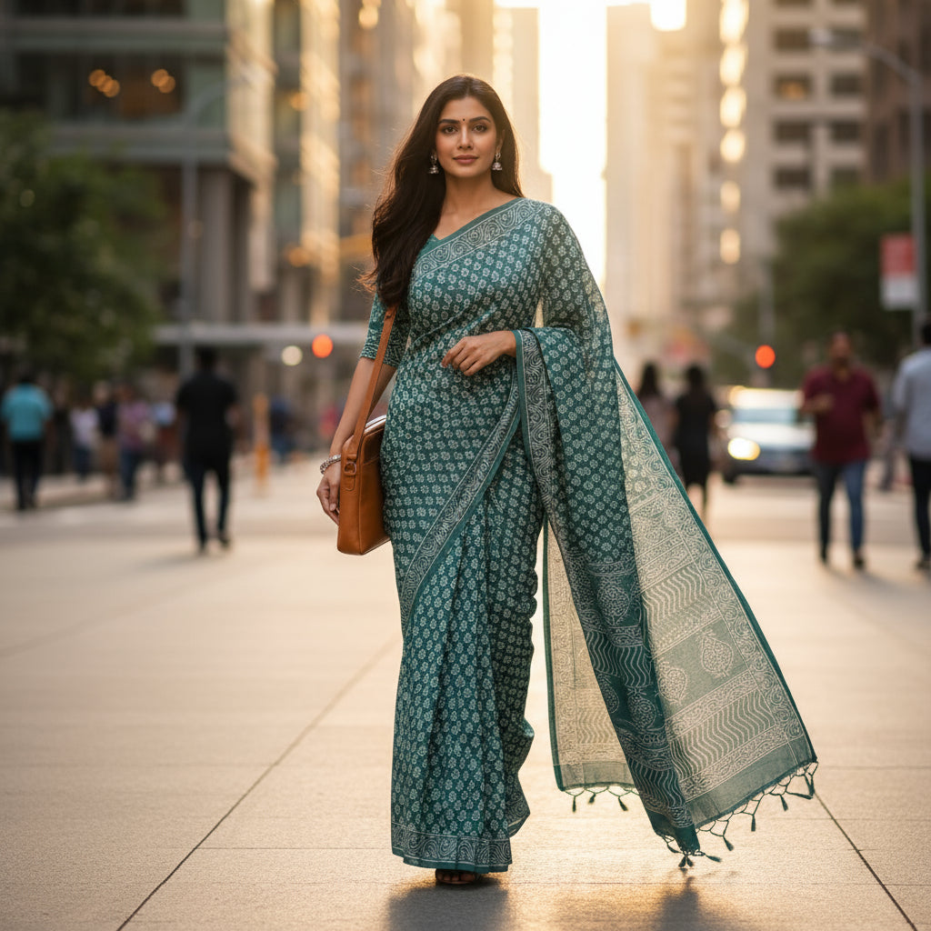 Teal green floral cotton