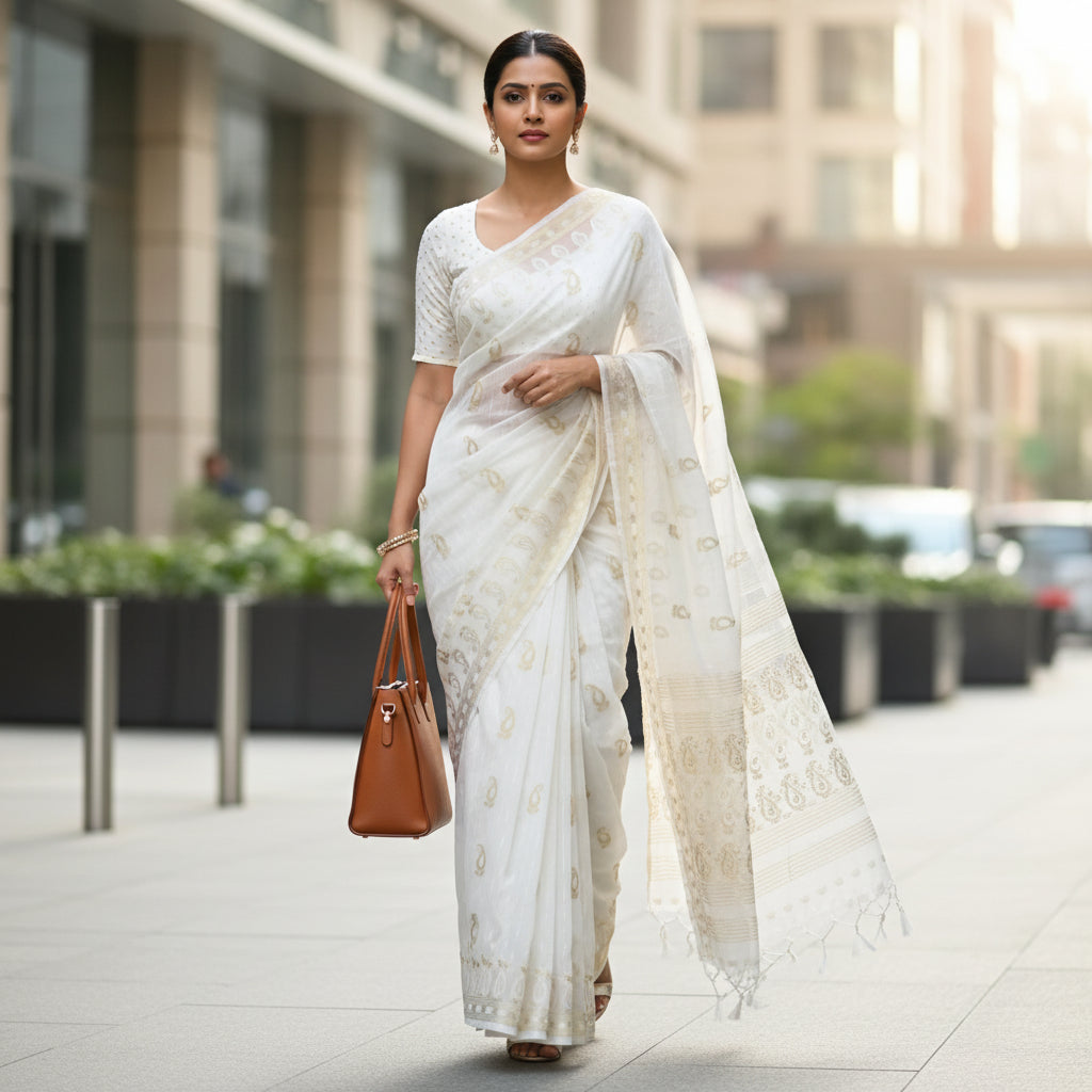 White banarasi cotton