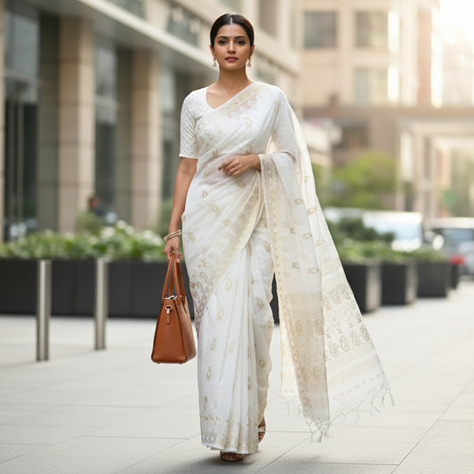 White banarasi cotton