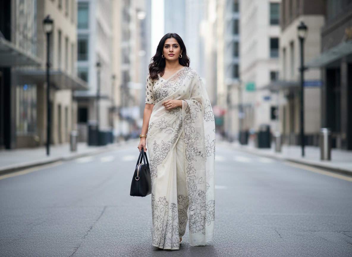 Ivory black banarasi cotton