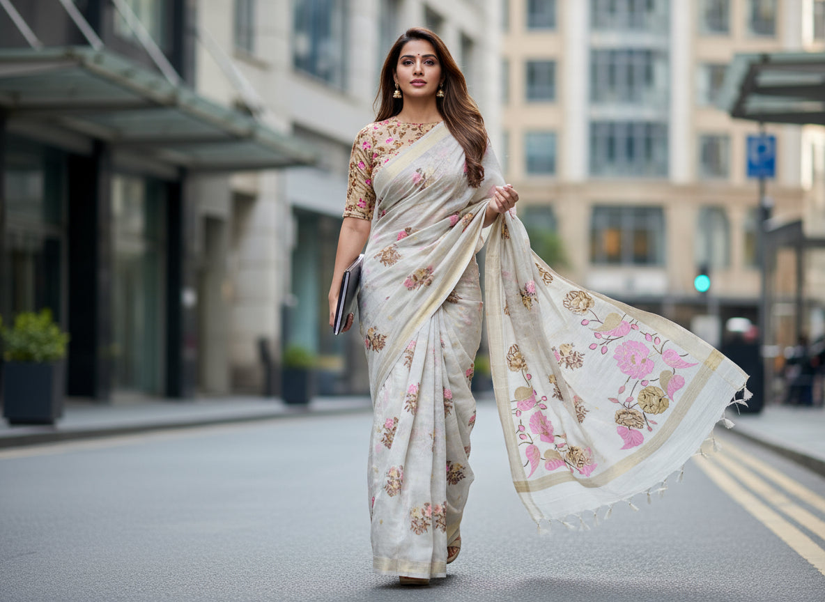 Beige-pink banarasi cotton