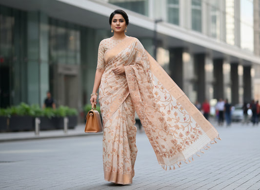 Beige-copper banarasi cotton