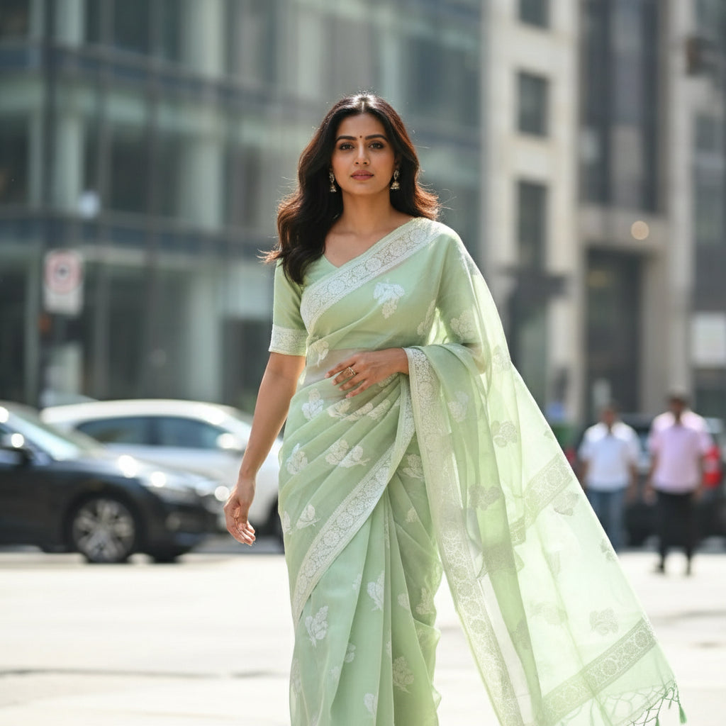 Green banarasi cotton