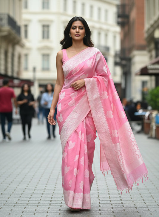 Pink banarasi cotton