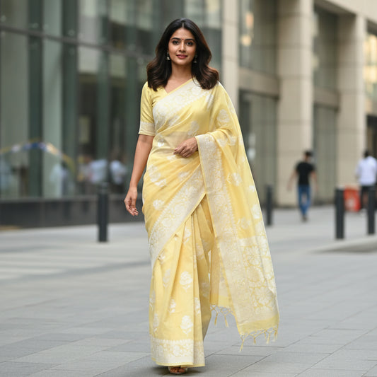 Yellow banarasi cotton