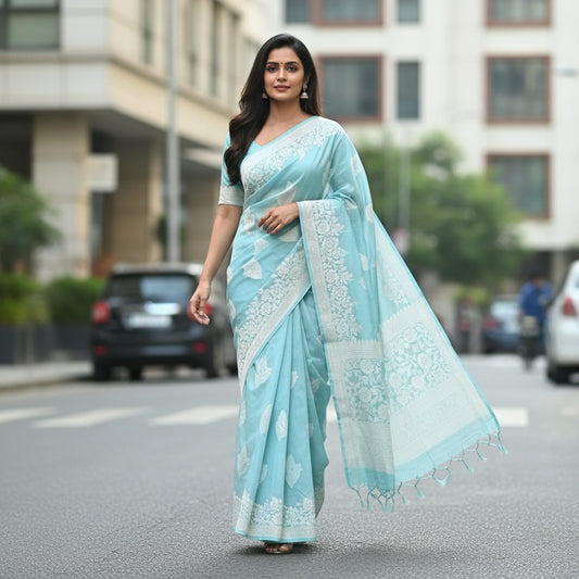 Blue banarasi cotton