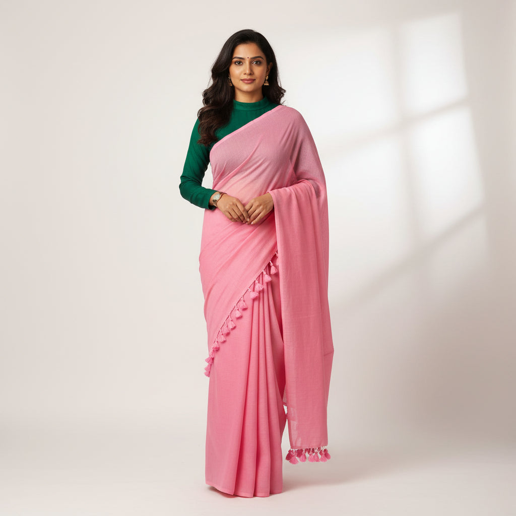 Pink Soft Mul Cotton Saree