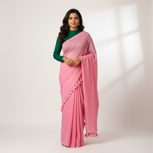 Pink Soft Mul Cotton Saree