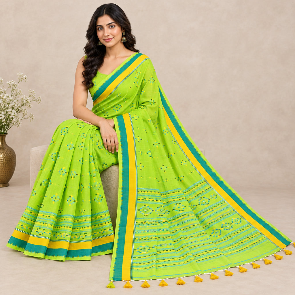 pista green organic linen saree