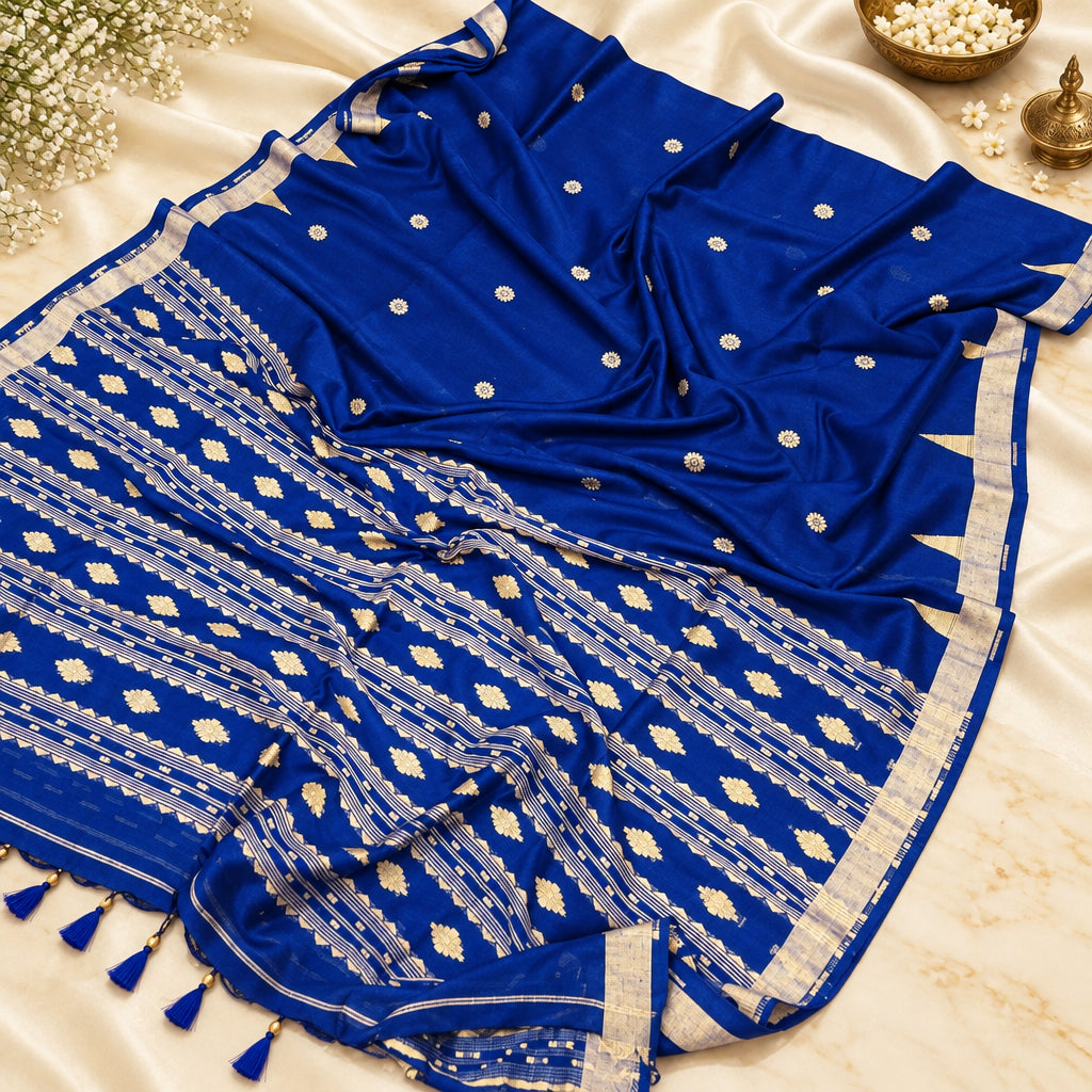 Royal Blue Organic Linen Saree