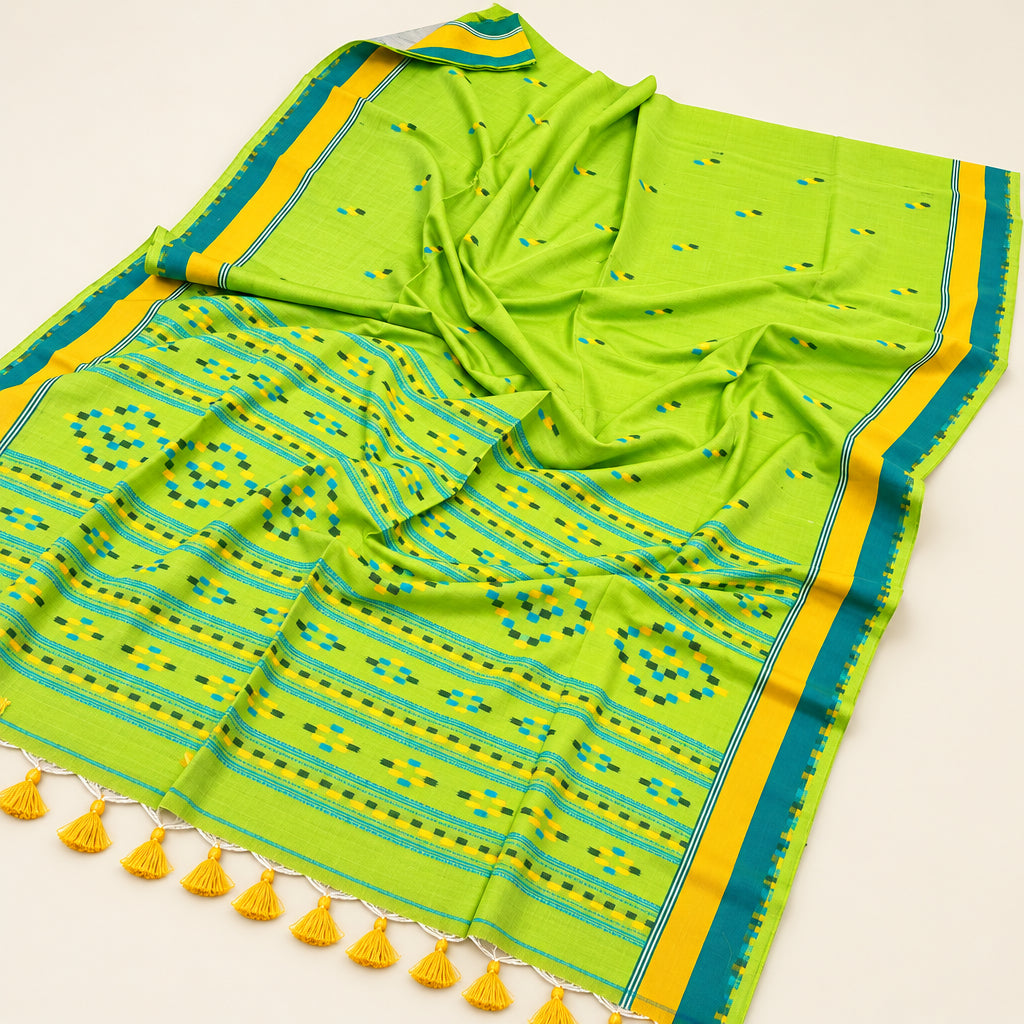 pista green organic linen saree