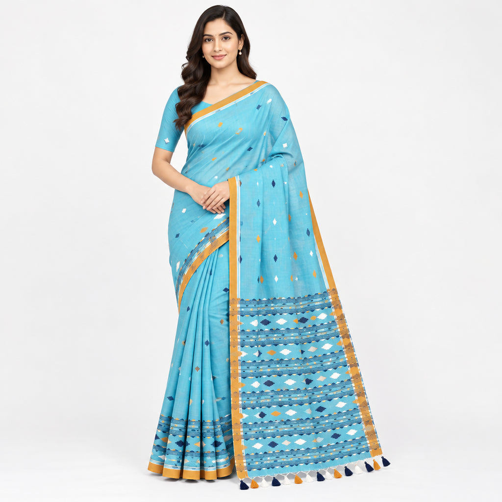 Sky blue organic linen saree