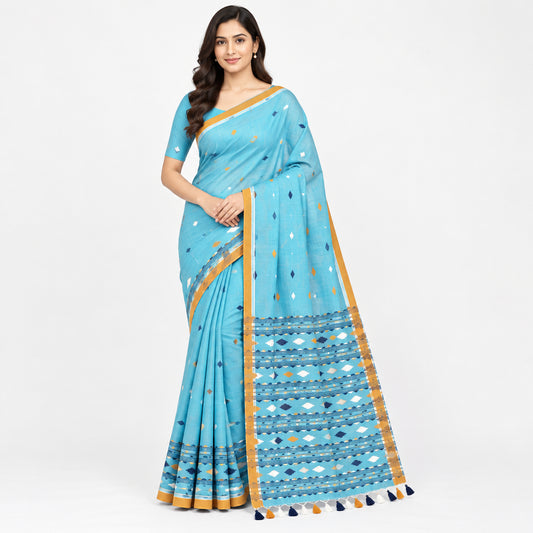 Sky blue organic linen saree