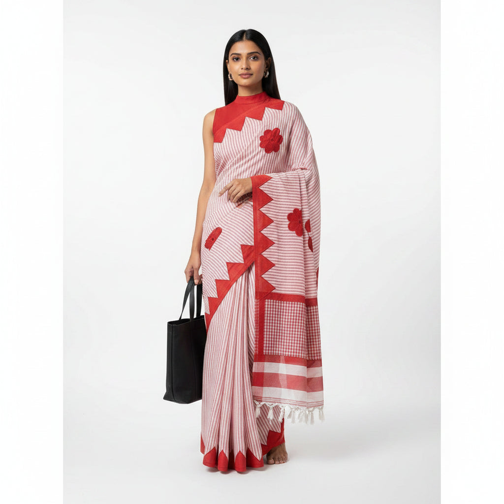 Red Floral Applique Saree