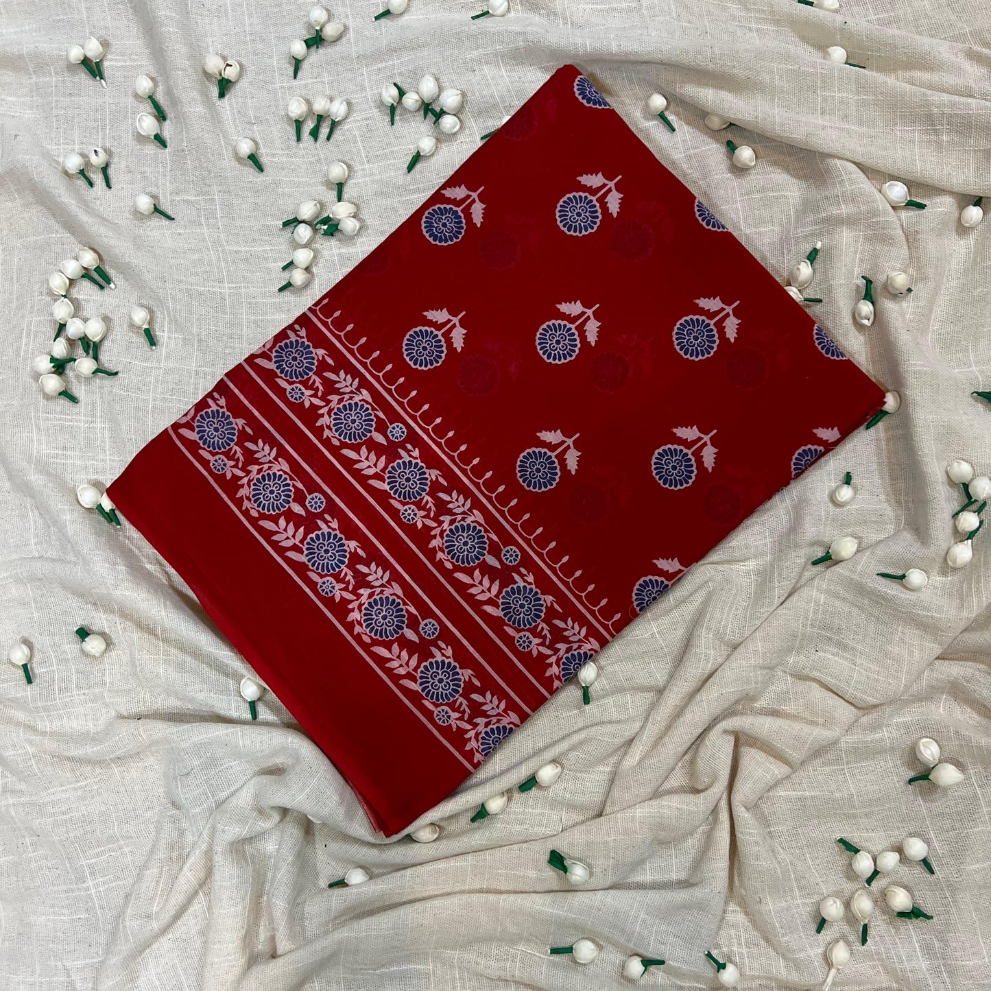 Red Mul Cotton Workwear Saree