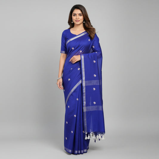 Parijat Blue Khadi Cotton Saree