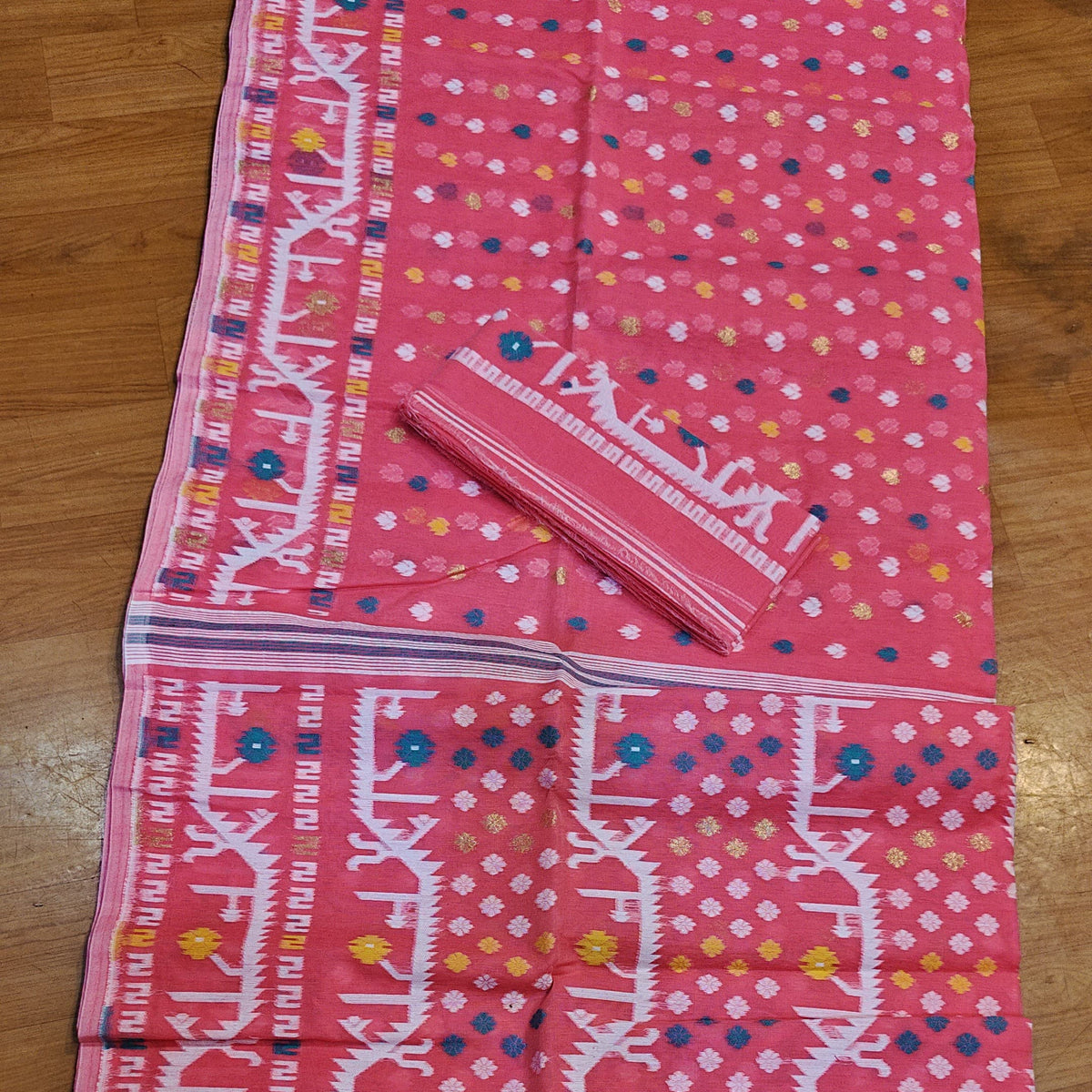 Peach Dhakai Jamdani Saree