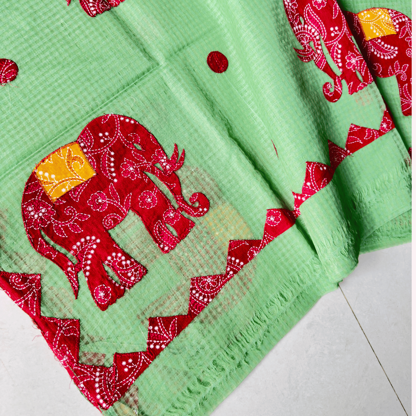 Kota Saree with Elephant Patchwork Applique