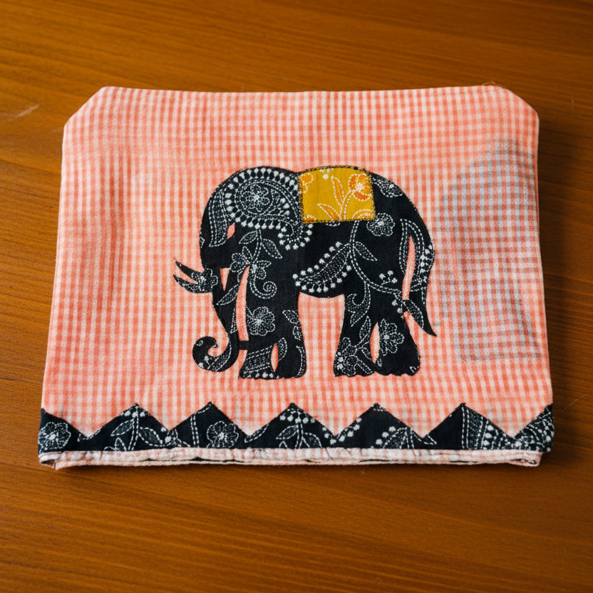 Pink checkered cloth with elephant design 