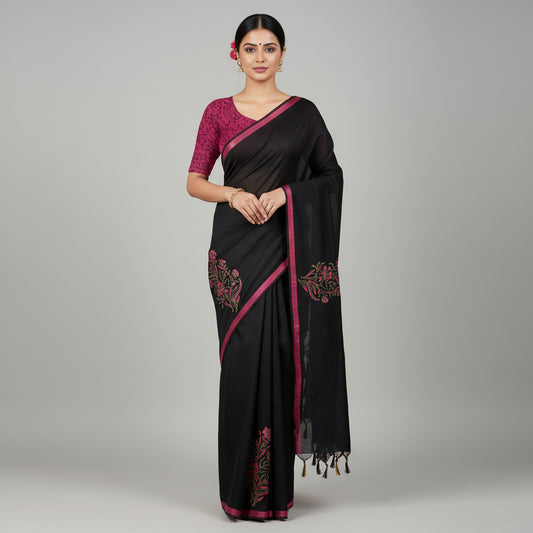 BLACK COTTON SILK SAREE