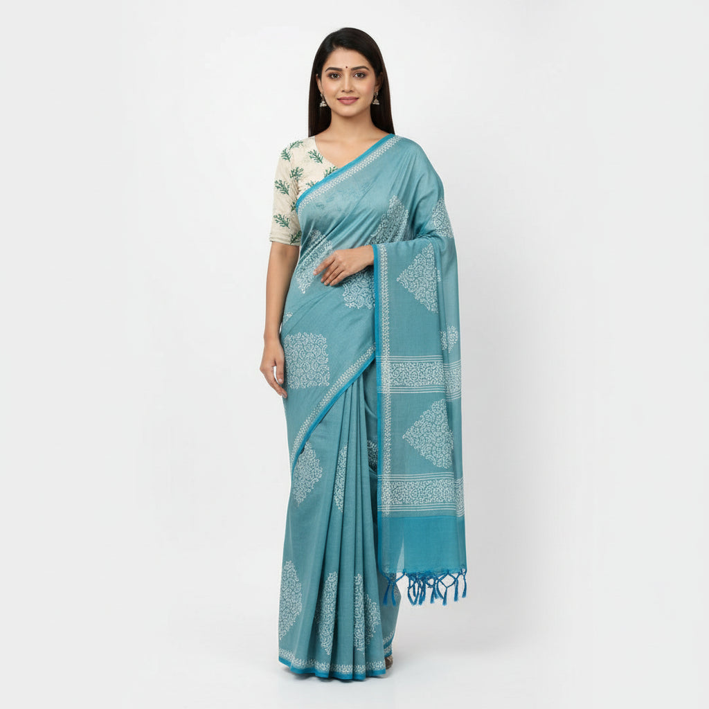 BLUE COTTON SILK SAREE