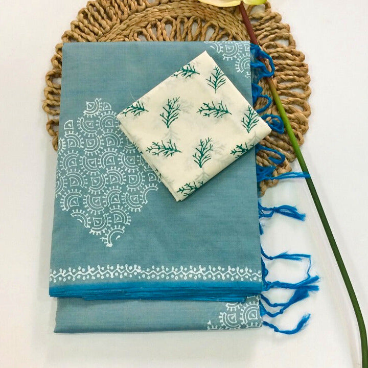 BLUE COTTON SILK SAREE