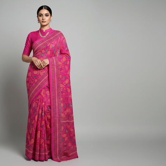 Pink Kantha Print Saree