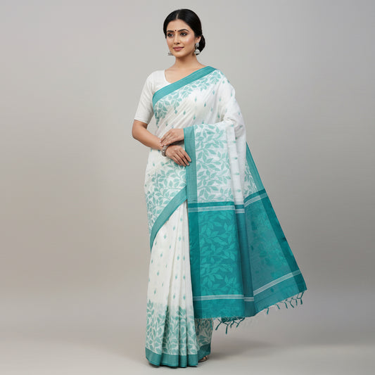 Green-White Cotton Jamdani Saree