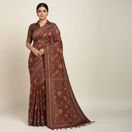 Brown Kantha Print Saree