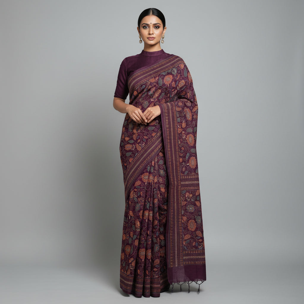 Purple Kantha Print Saree