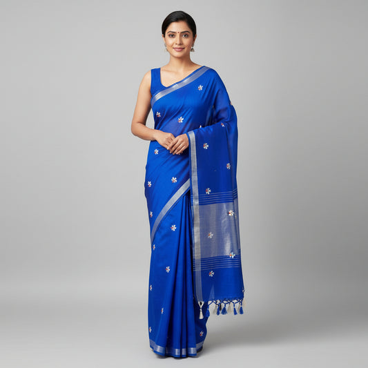 Parijat Royal Blue Khadi Cotton Saree
