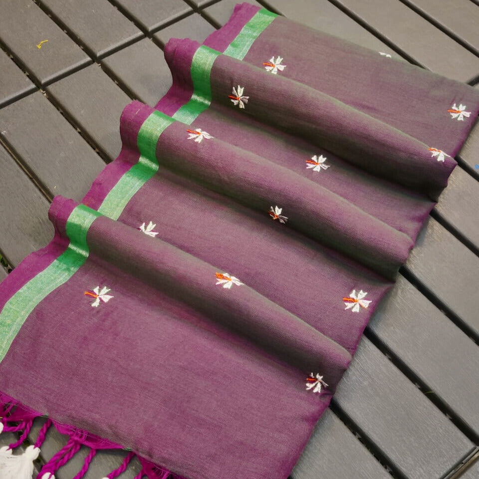 Parijat Purple Khadi Cotton Saree