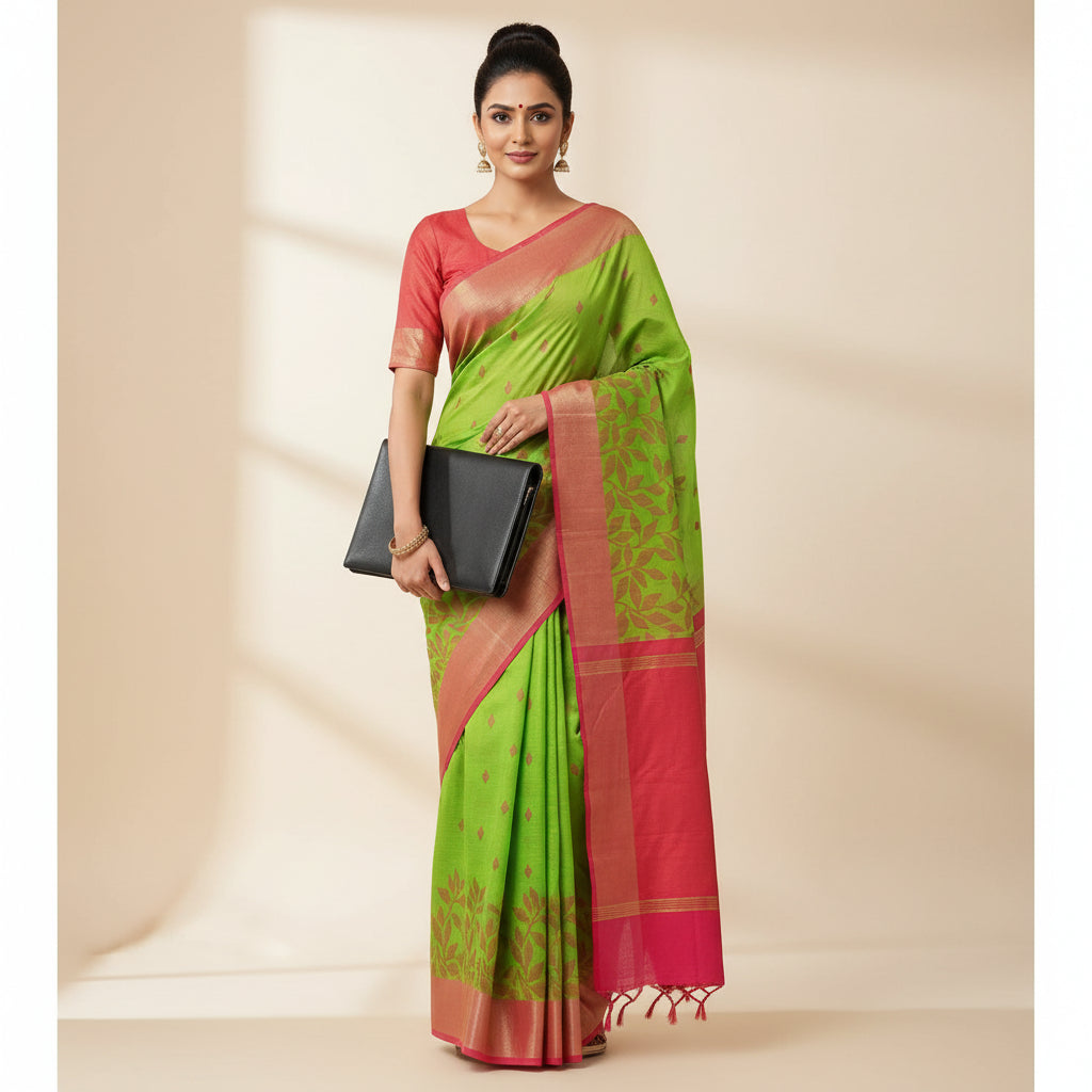Green-Pink Cotton Jamdani Saree