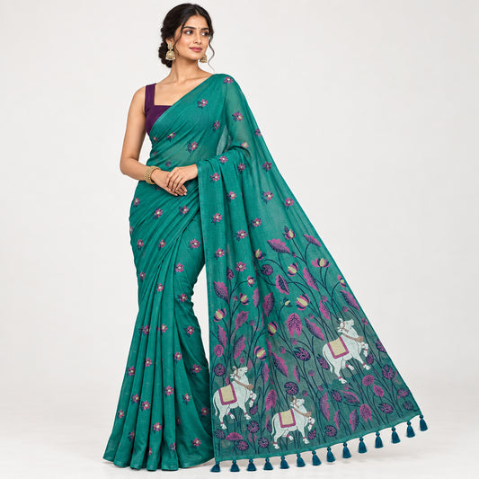 Green Cotton silk saree