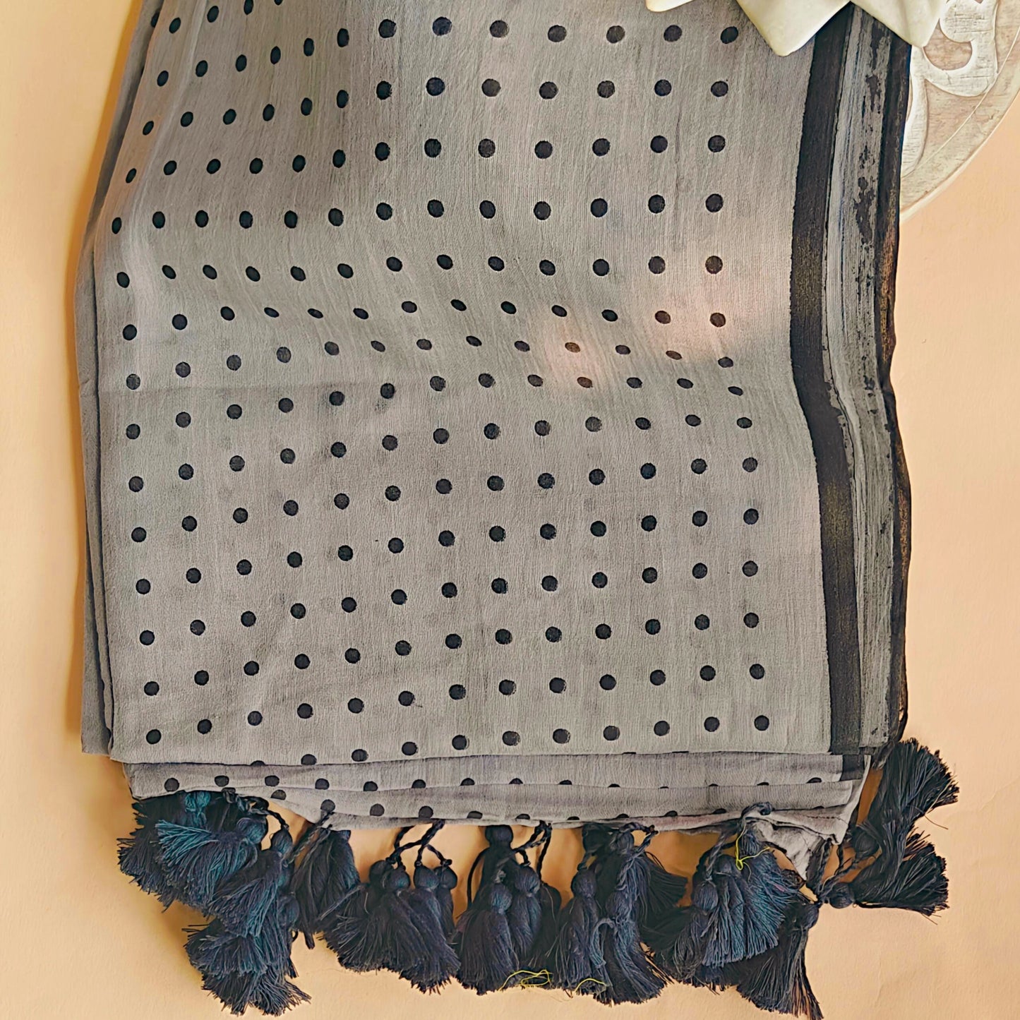 Polka Grey Mul Cotton Saree