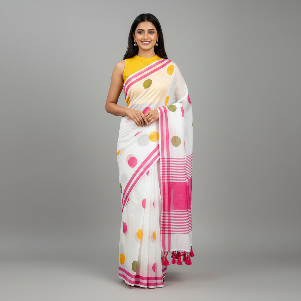 Polka Multi Mul Cotton Saree