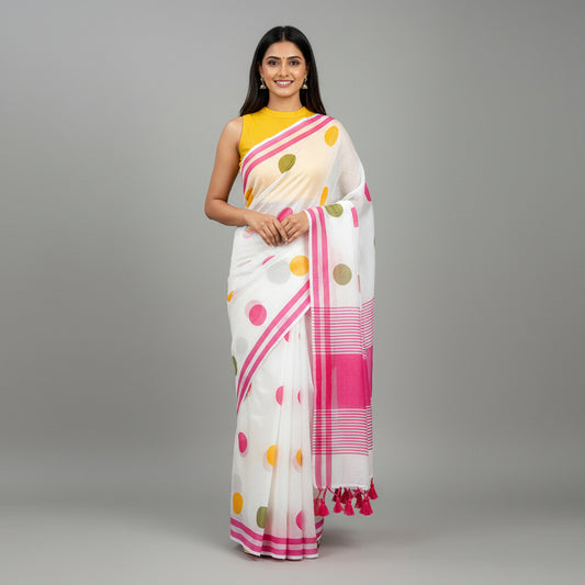 Polka Multi Mul Cotton Saree