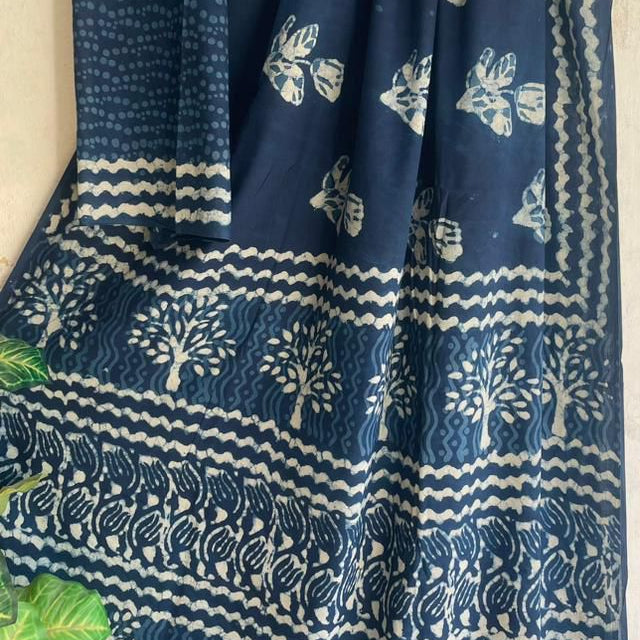 Indigo Leaf Mul Cotton Workwear Saree