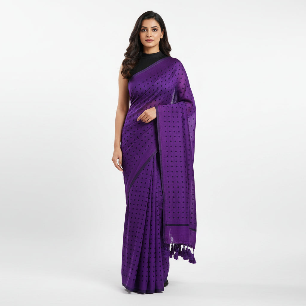 Purple Polka Dot Mul Cotton Workwear Saree