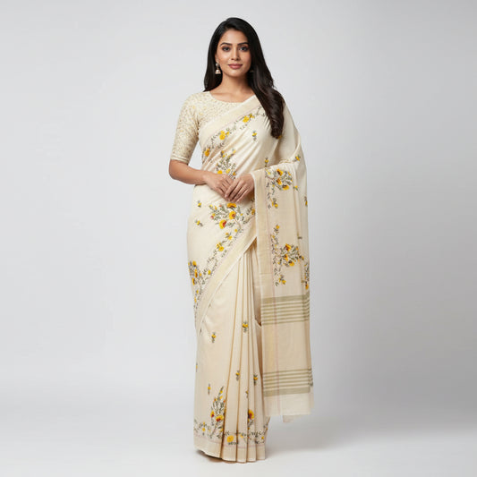 Ivory Jute Tussar Saree